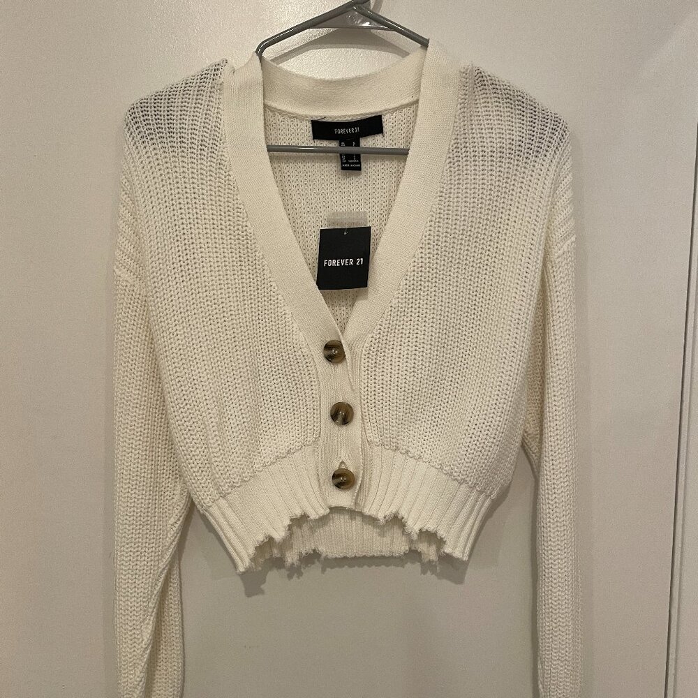 Forever 21 White Distressed Cardigan with Buttons NWT